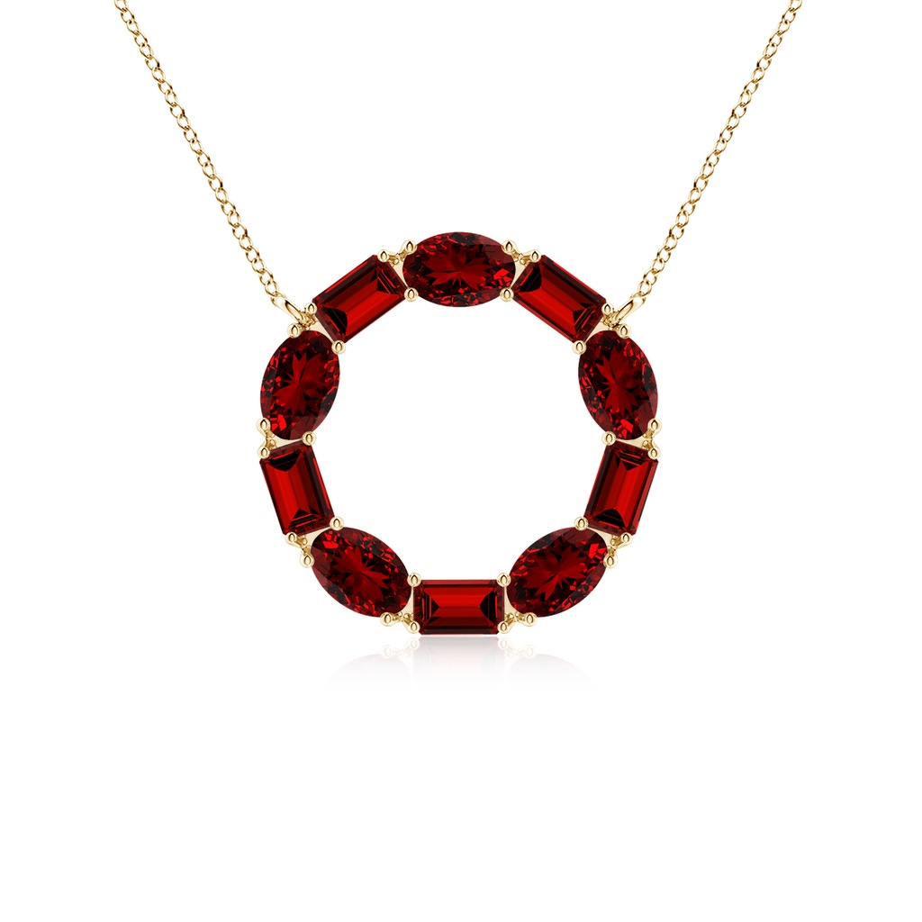 5x3mm Labgrown Lab-Grown Emerald-Cut and Oval Ruby Circle of Life Pendant in Yellow Gold