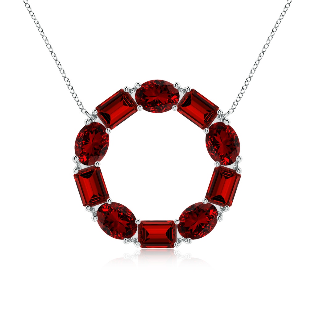 6x4mm Labgrown Lab-Grown Emerald-Cut and Oval Ruby Circle of Life Pendant in White Gold