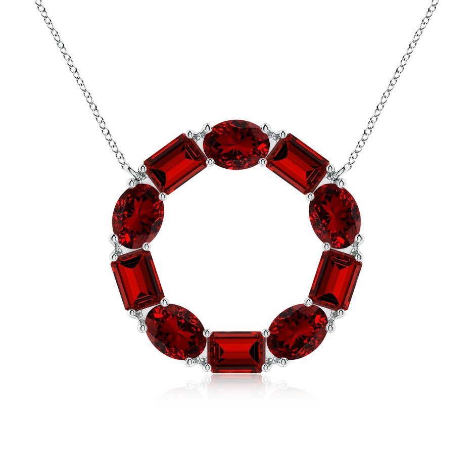 6x4mm Labgrown Lab-Grown Emerald-Cut and Oval Ruby Circle of Life Pendant in White Gold 