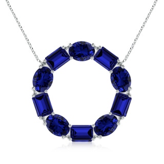 7x5mm Labgrown Lab-Grown Emerald-Cut and Oval Blue Sapphire Circle of Life Pendant in P950 Platinum
