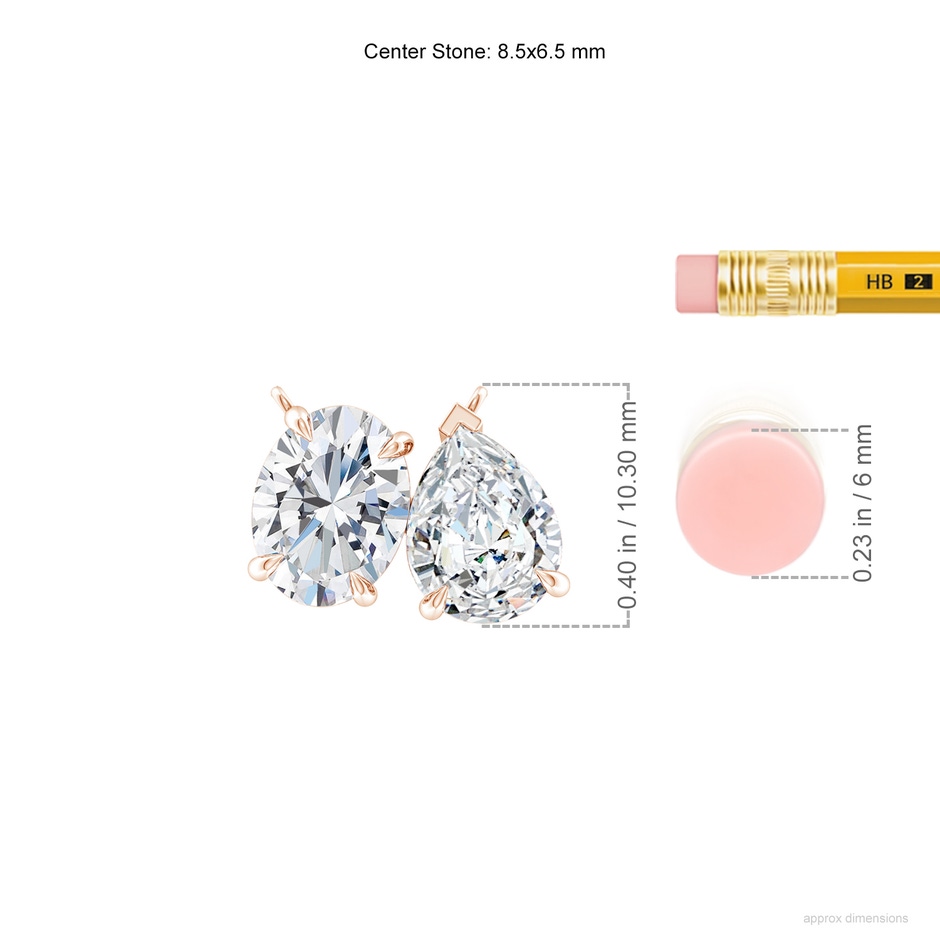 8.5x6.5mm FGVS Lab-Grown Oval & Pear Diamond Two-Stone Pendant with Filigree in Rose Gold ruler