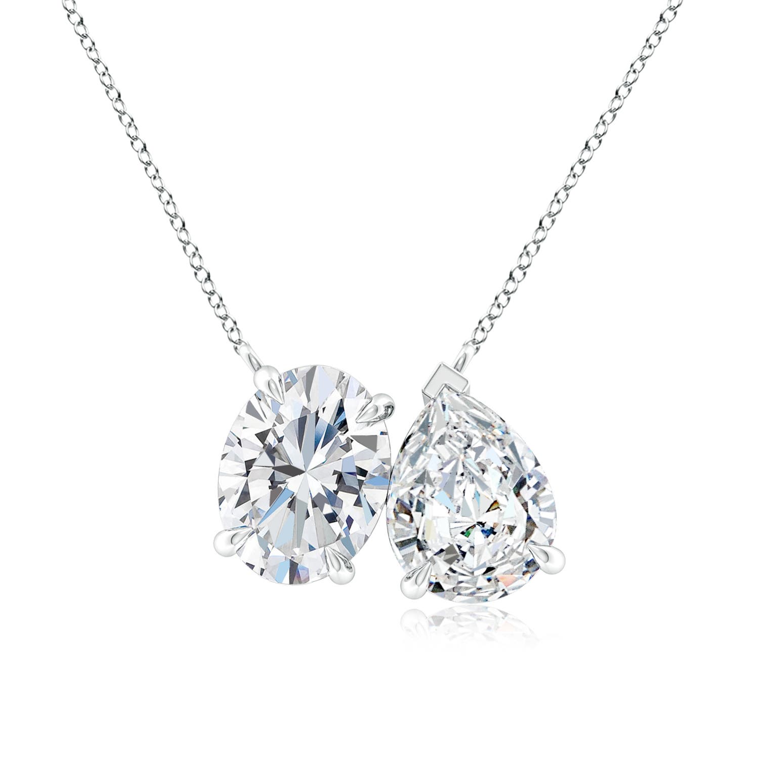 8.5x6.5mm FGVS Lab-Grown Oval & Pear Diamond Two-Stone Pendant with Filigree in White Gold