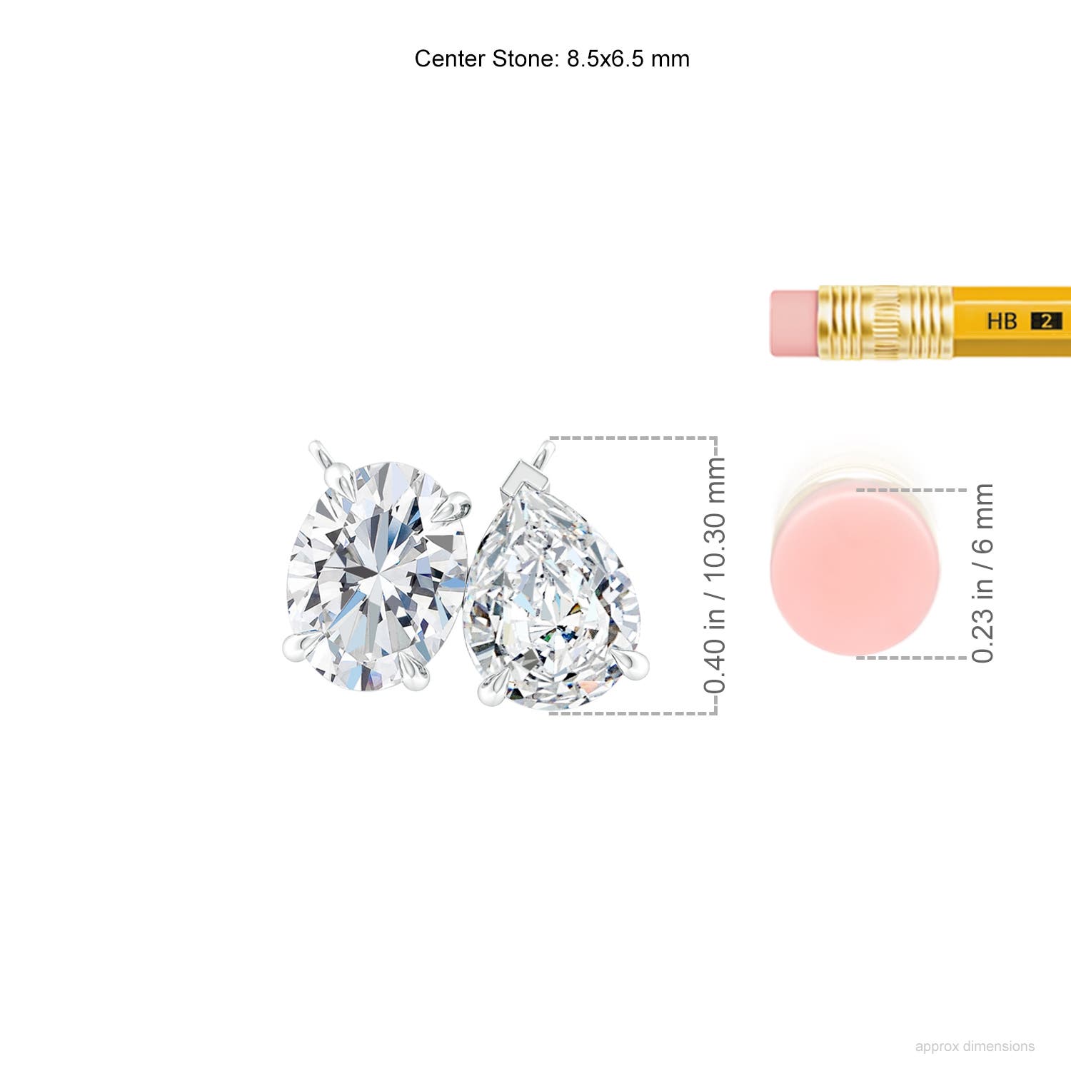8.5x6.5mm FGVS Lab-Grown Oval & Pear Diamond Two-Stone Pendant with Filigree in White Gold - ruler