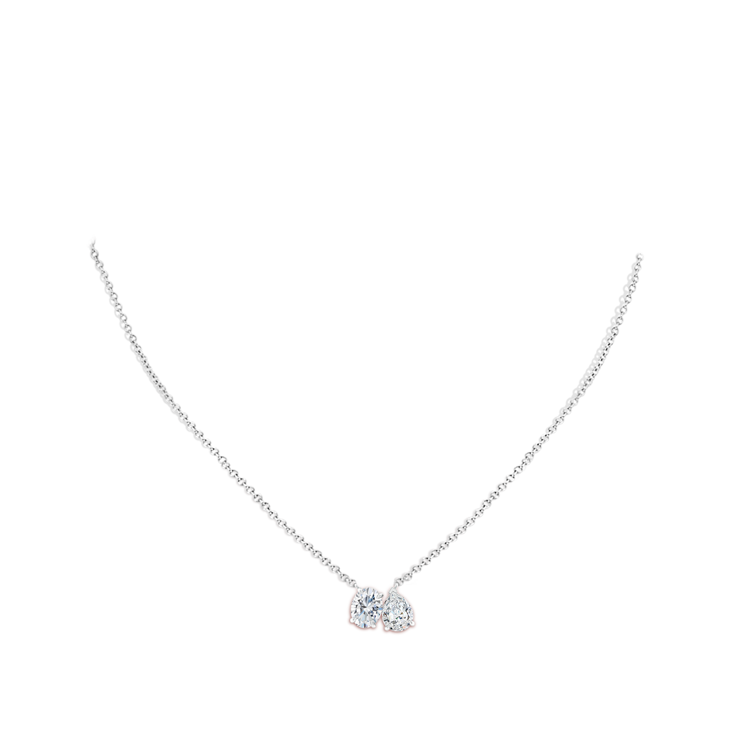 8.5x6.5mm FGVS Lab-Grown Oval & Pear Diamond Two-Stone Pendant with Filigree in White Gold - body_neck