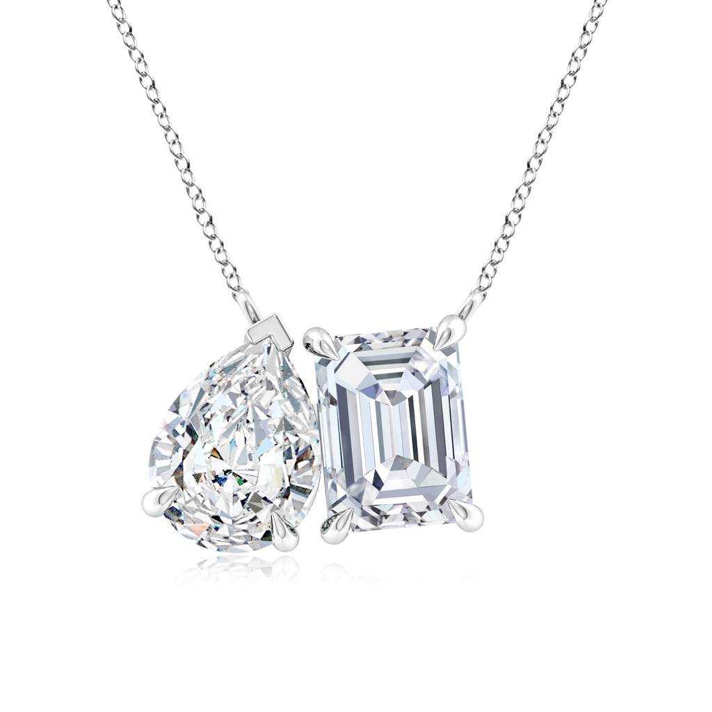 7.5x5.5mm FGVS Lab-Grown Emerald-Cut & Pear Diamond Two-Stone Pendant with Filigree in P950 Platinum