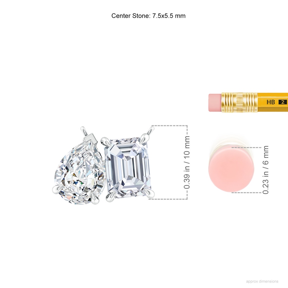 7.5x5.5mm FGVS Lab-Grown Emerald-Cut & Pear Diamond Two-Stone Pendant with Filigree in P950 Platinum ruler