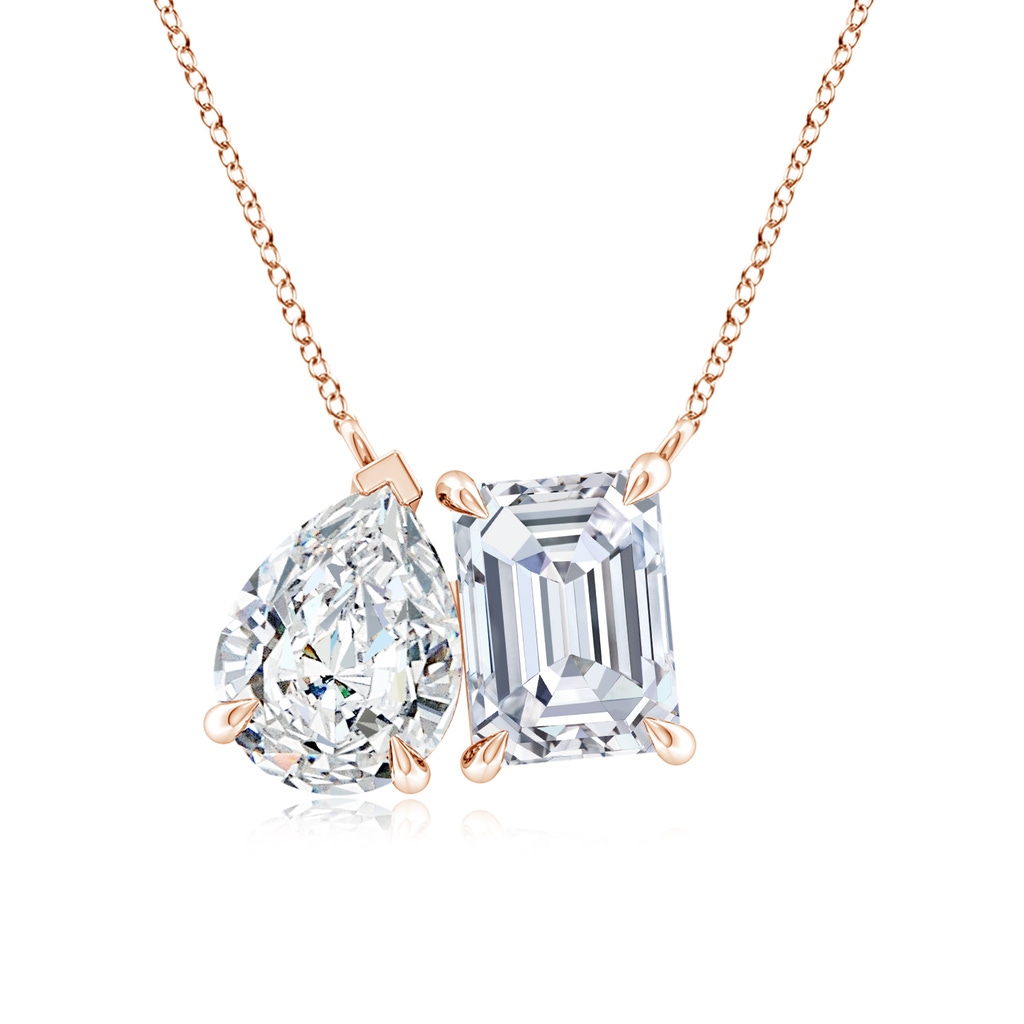 7.5x5.5mm FGVS Lab-Grown Emerald-Cut & Pear Diamond Two-Stone Pendant with Filigree in Rose Gold