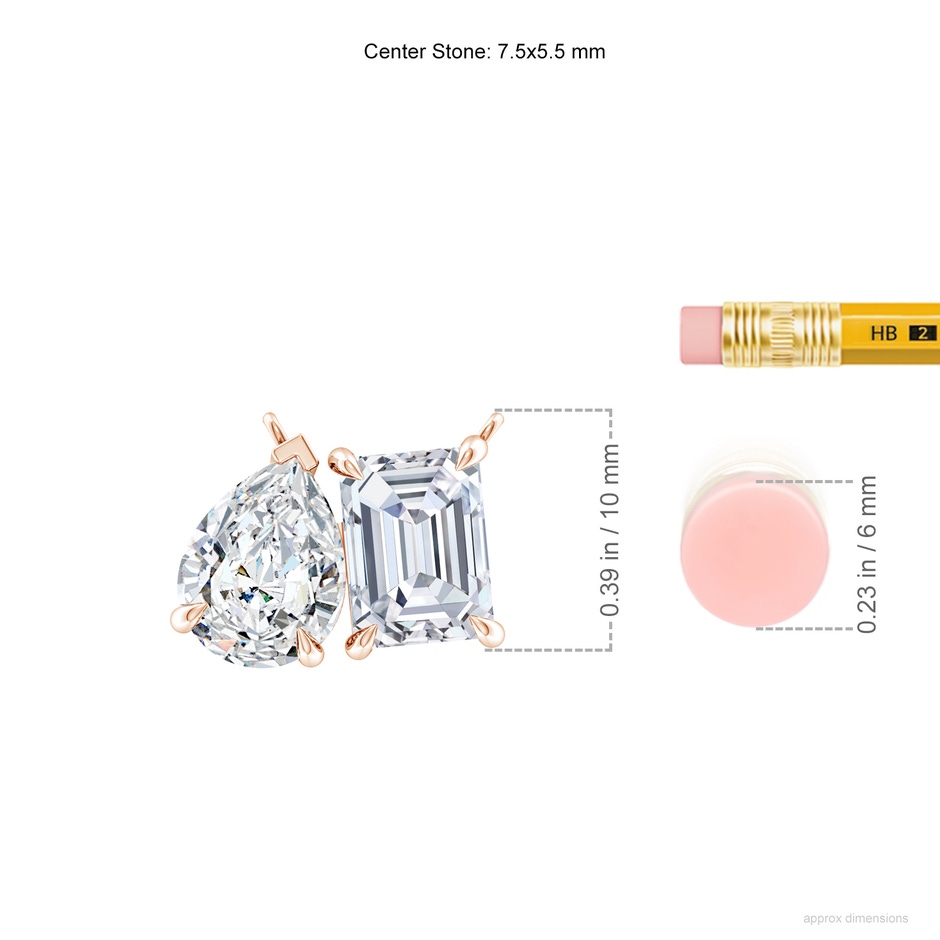 7.5x5.5mm FGVS Lab-Grown Emerald-Cut & Pear Diamond Two-Stone Pendant with Filigree in Rose Gold ruler