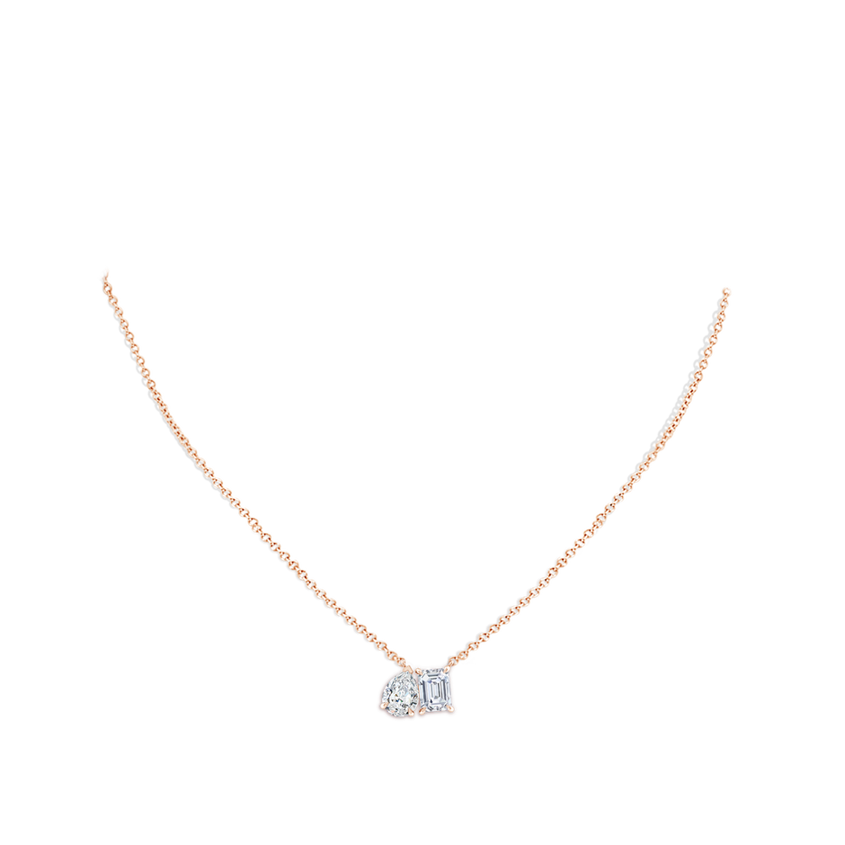 7.5x5.5mm FGVS Lab-Grown Emerald-Cut & Pear Diamond Two-Stone Pendant with Filigree in Rose Gold pen