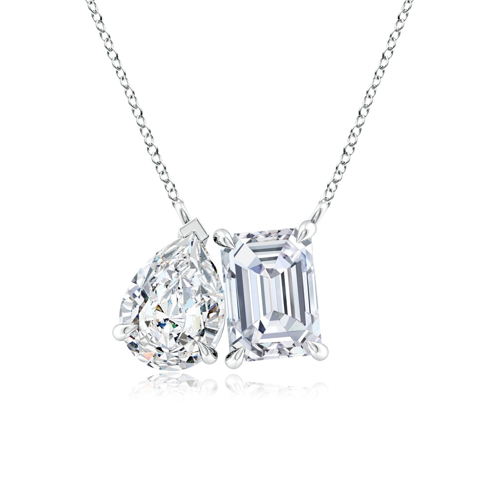 7x5mm FGVS Lab-Grown Emerald-Cut & Pear Diamond Two-Stone Pendant with Filigree in 18K White Gold