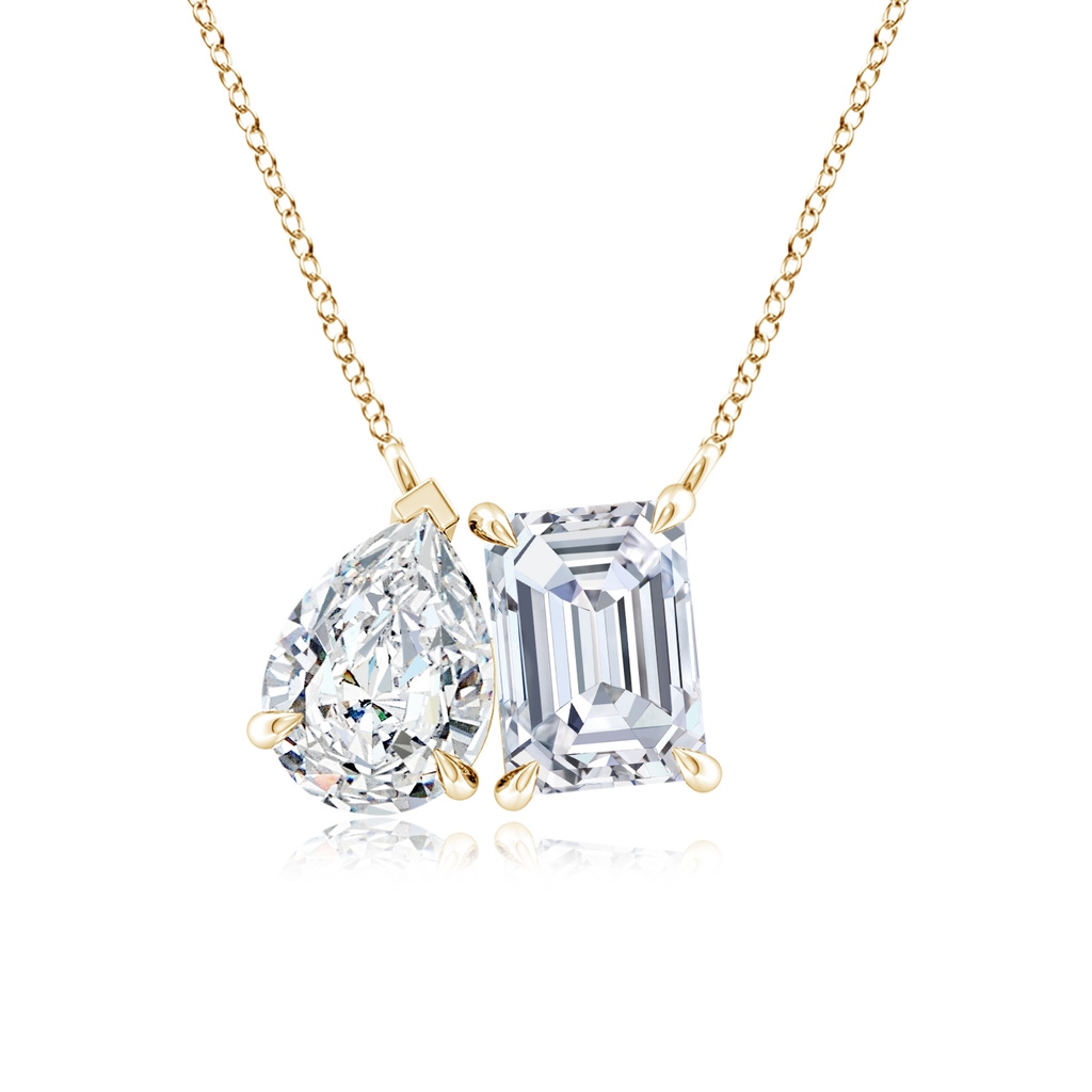 7x5mm FGVS Lab-Grown Emerald-Cut & Pear Diamond Two-Stone Pendant with Filigree in Yellow Gold