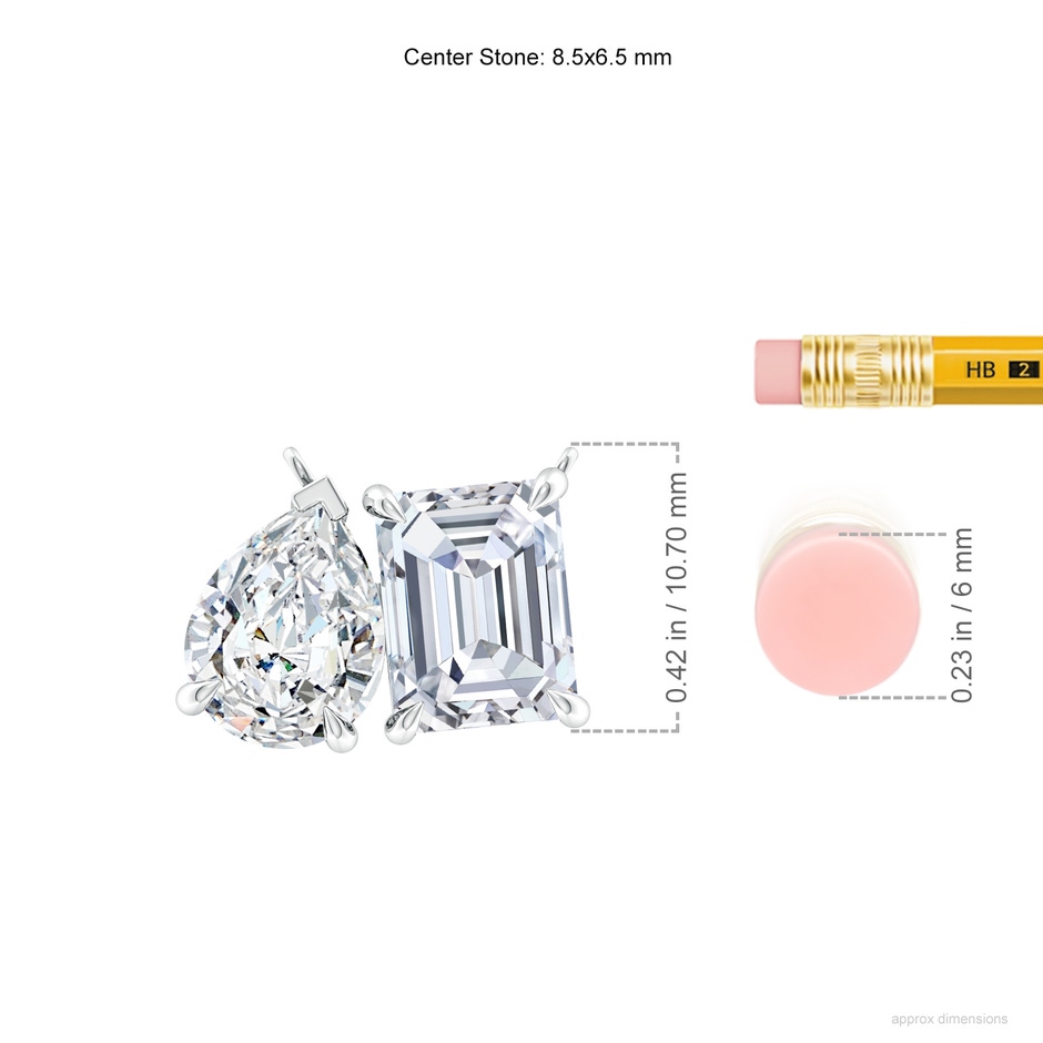 8.5x6.5mm FGVS Lab-Grown Emerald-Cut & Pear Diamond Two-Stone Pendant with Filigree in P950 Platinum ruler