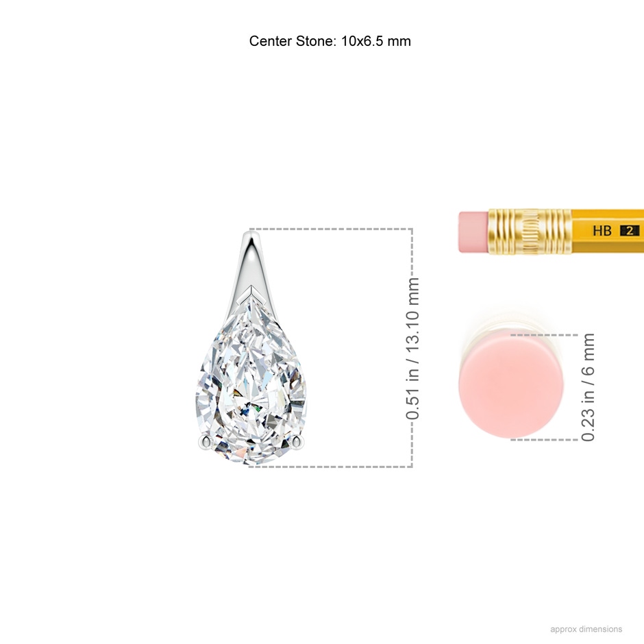 10x6.5mm FGVS Lab-Grown Pear-Shaped Diamond Solitaire Pendant in P950 Platinum ruler