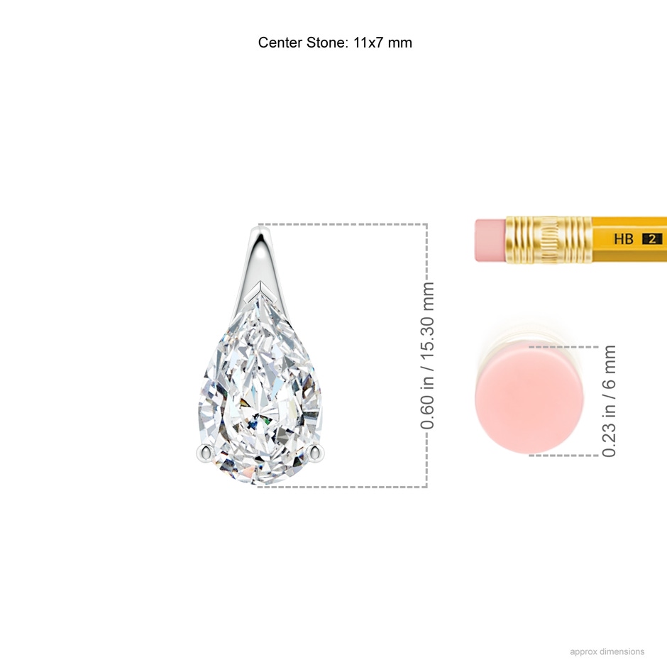 11x7mm FGVS Lab-Grown Pear-Shaped Diamond Solitaire Pendant in White Gold ruler