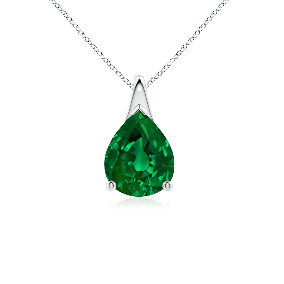 10x8mm Labgrown Lab-Grown Pear-Shaped Emerald Solitaire Pendant in White Gold 