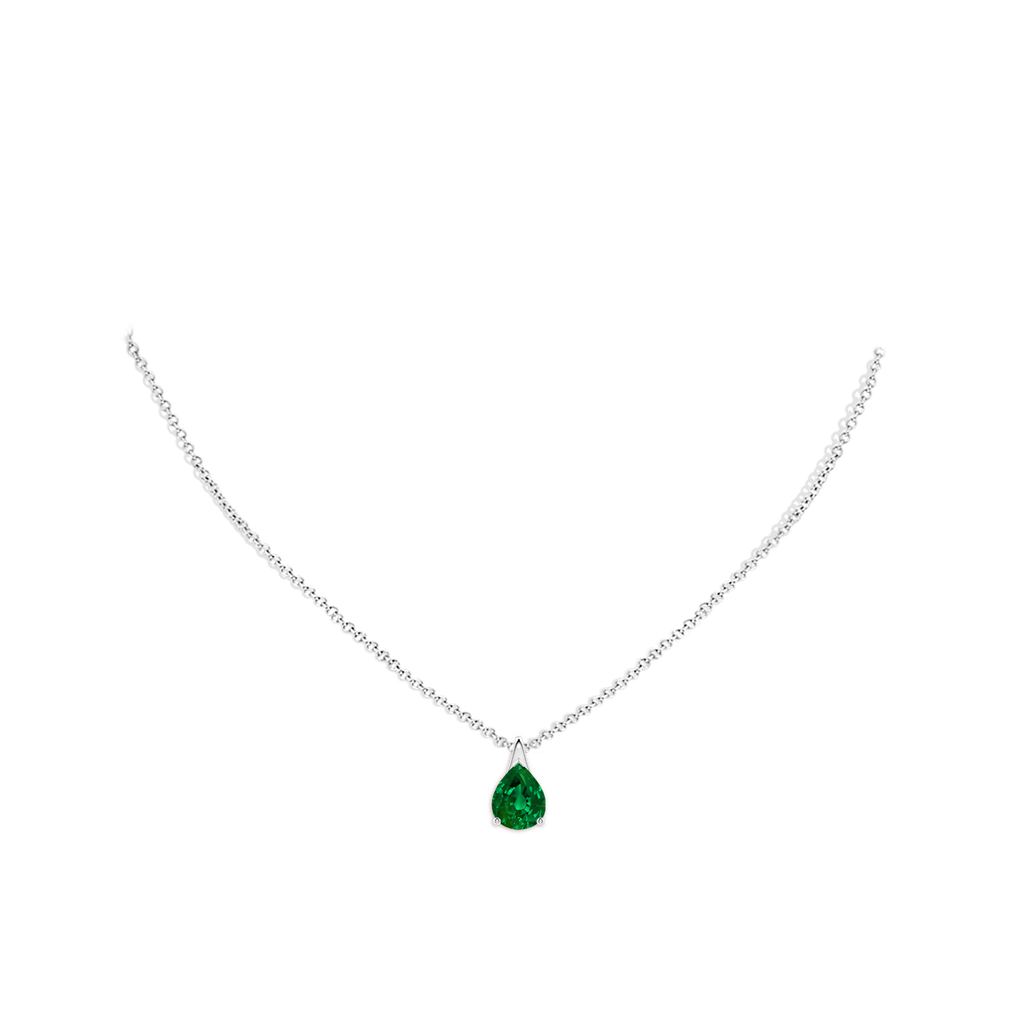 10x8mm Labgrown Lab-Grown Pear-Shaped Emerald Solitaire Pendant in White Gold pen