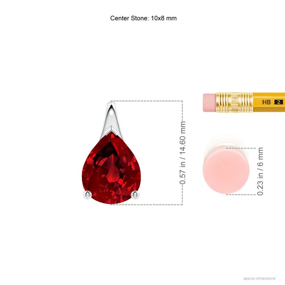 10x8mm Labgrown Lab-Grown Pear-Shaped Ruby Solitaire Pendant in P950 Platinum ruler