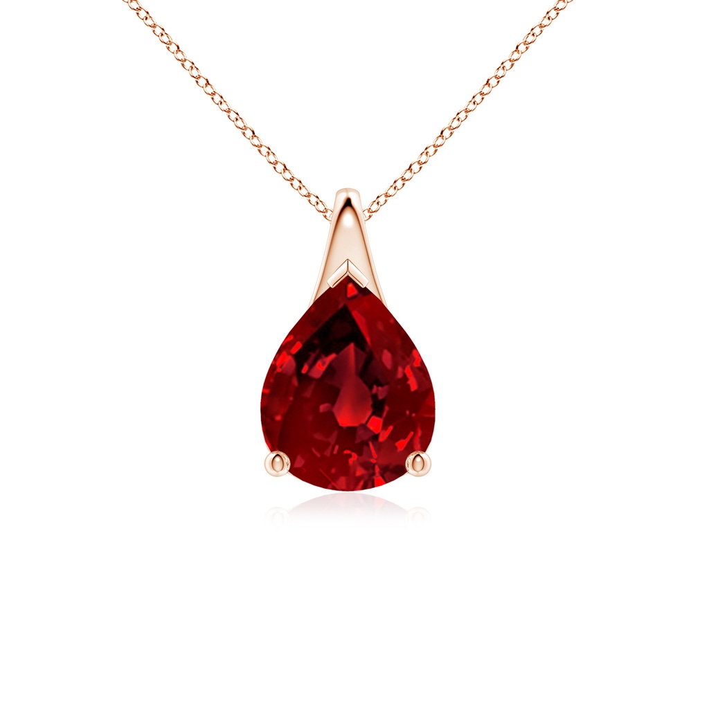 10x8mm Labgrown Lab-Grown Pear-Shaped Ruby Solitaire Pendant in Rose Gold