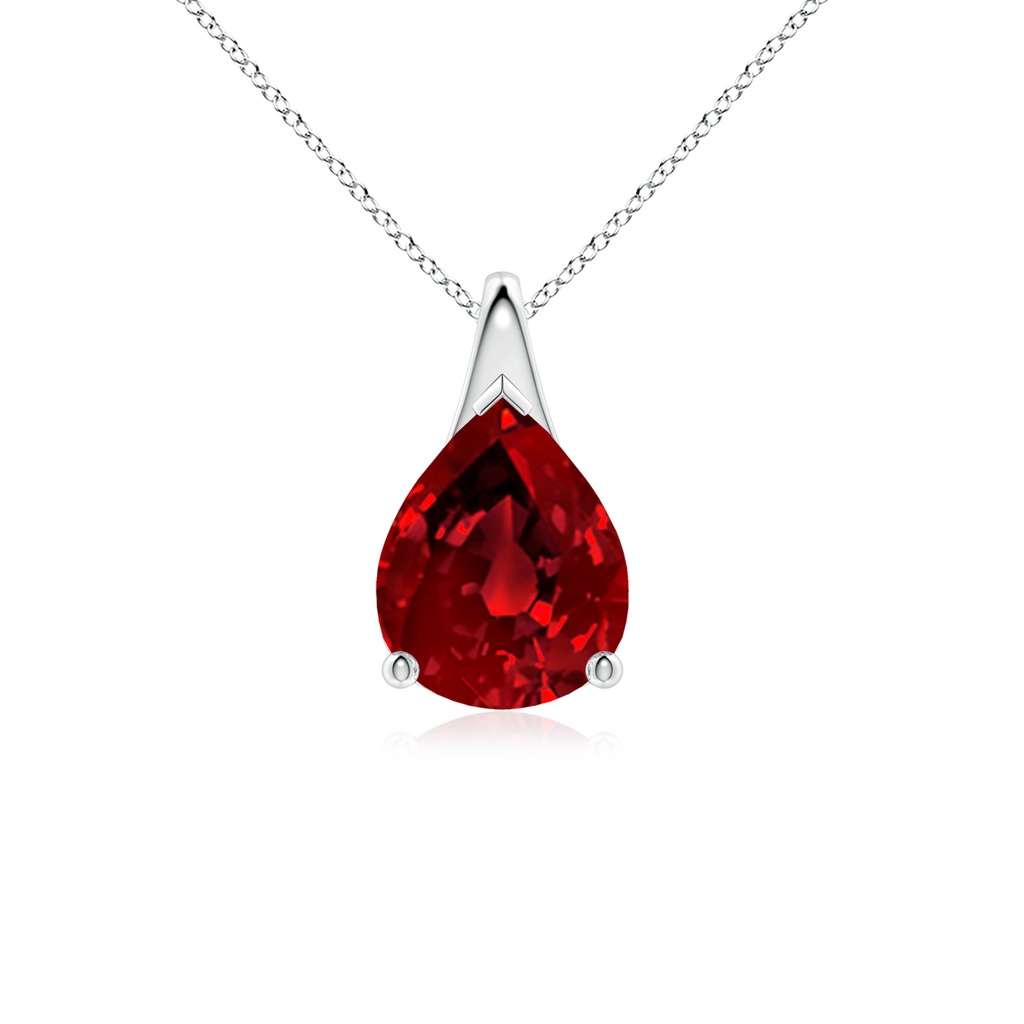 10x8mm Labgrown Lab-Grown Pear-Shaped Ruby Solitaire Pendant in White Gold