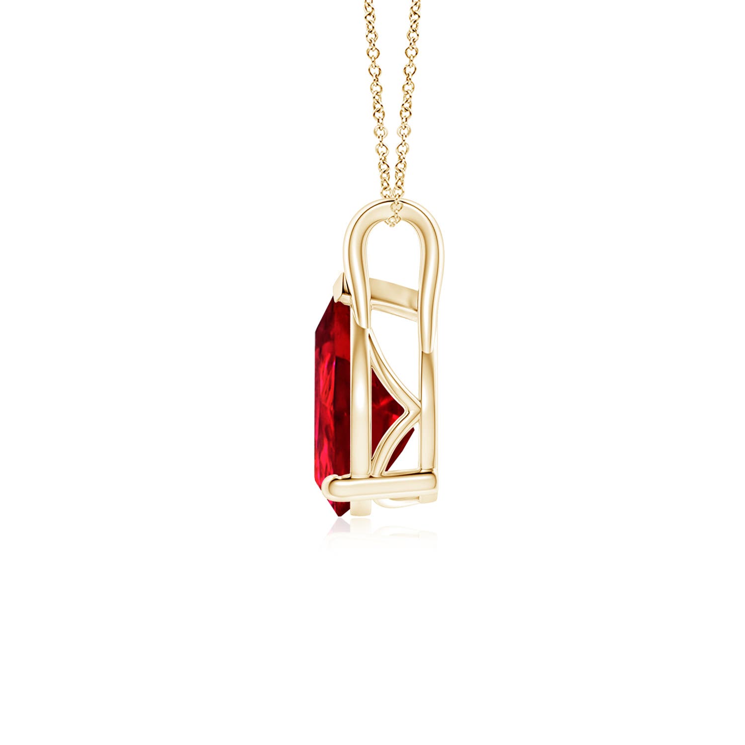 ★ ruby ★ Prong-Set Pear-Shaped Lab-Grown Ruby Solitaire Pendant