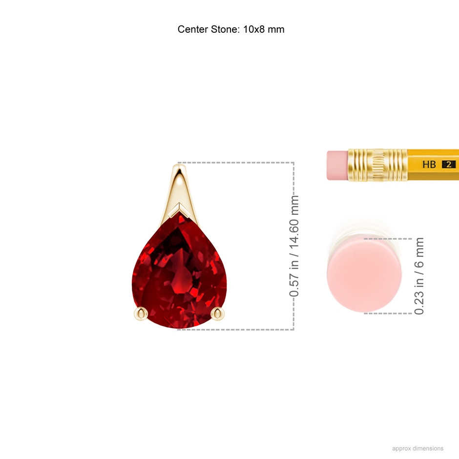 10x8mm Labgrown Lab-Grown Pear-Shaped Ruby Solitaire Pendant in Yellow Gold ruler