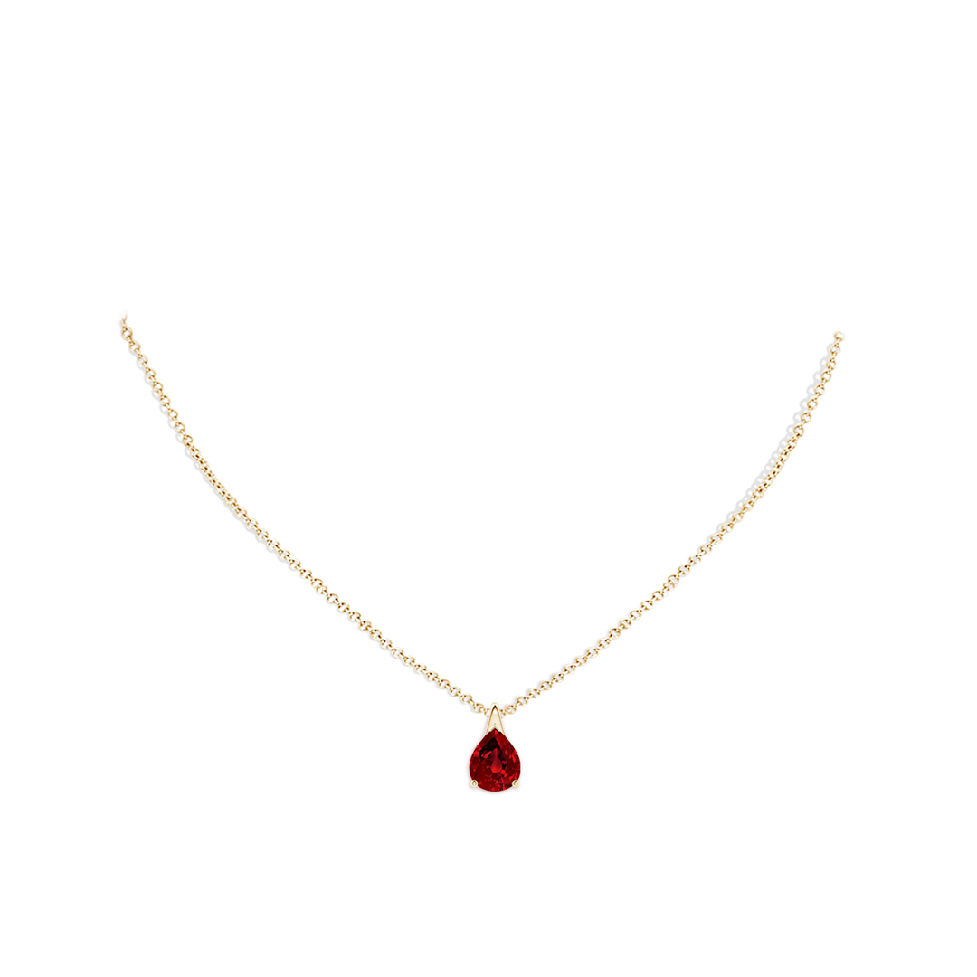 10x8mm Labgrown Lab-Grown Pear-Shaped Ruby Solitaire Pendant in Yellow Gold - body_neck