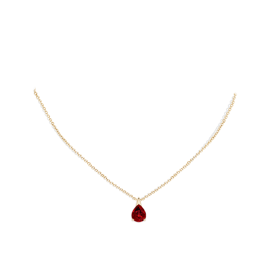 10x8mm Labgrown Lab-Grown Pear-Shaped Ruby Solitaire Pendant in Yellow Gold pen