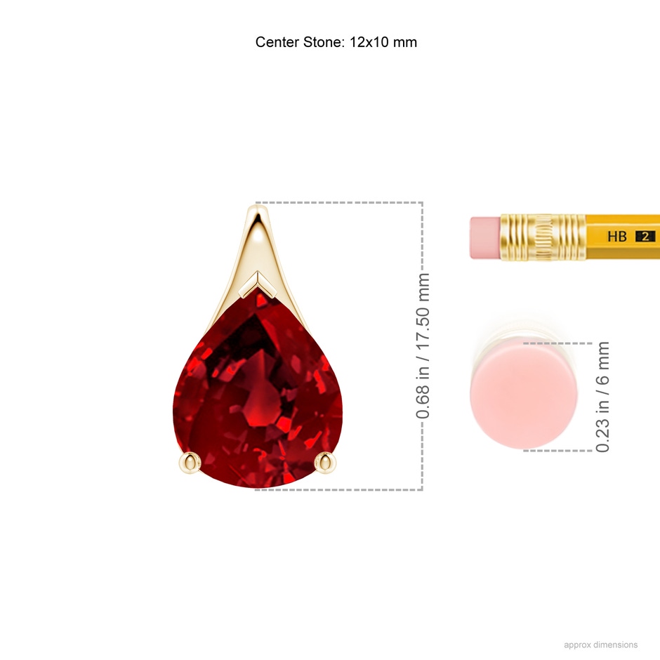 12x10mm Labgrown Lab-Grown Pear-Shaped Ruby Solitaire Pendant in 18K Yellow Gold ruler