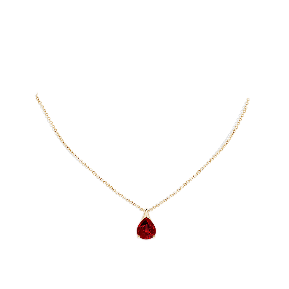 12x10mm Labgrown Lab-Grown Pear-Shaped Ruby Solitaire Pendant in 18K Yellow Gold pen