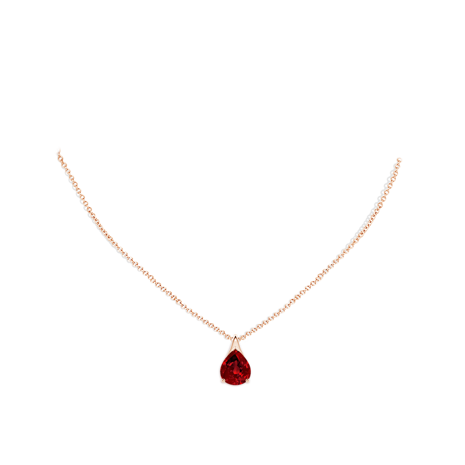 12x10mm Labgrown Lab-Grown Pear-Shaped Ruby Solitaire Pendant in Rose Gold pen