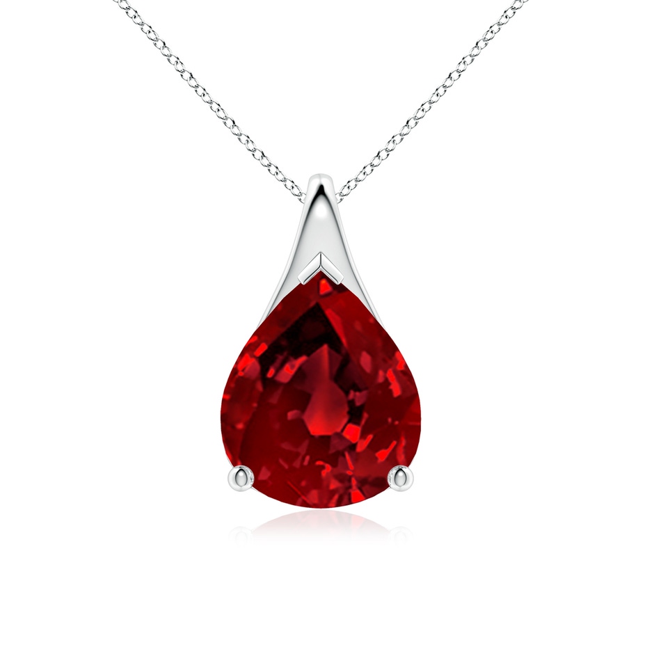 12x10mm Labgrown Lab-Grown Pear-Shaped Ruby Solitaire Pendant in White Gold 