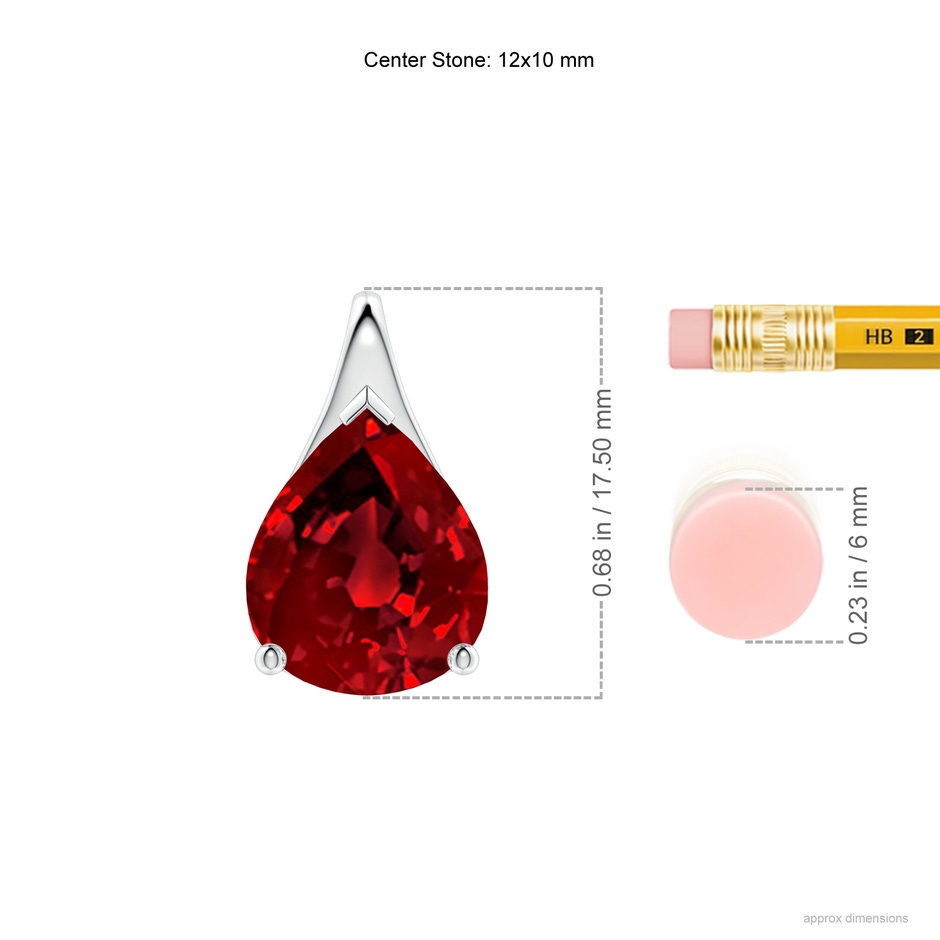 12x10mm Labgrown Lab-Grown Pear-Shaped Ruby Solitaire Pendant in White Gold ruler