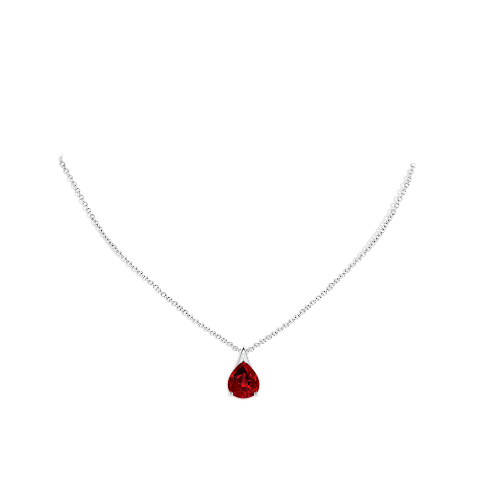 12x10mm Labgrown Lab-Grown Pear-Shaped Ruby Solitaire Pendant in White Gold pen