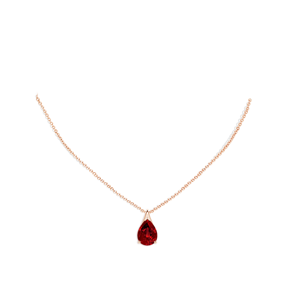 14x10mm Labgrown Lab-Grown Pear-Shaped Ruby Solitaire Pendant in Rose Gold pen