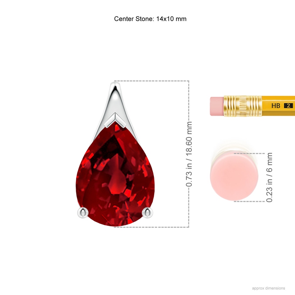 14x10mm Labgrown Lab-Grown Pear-Shaped Ruby Solitaire Pendant in White Gold ruler