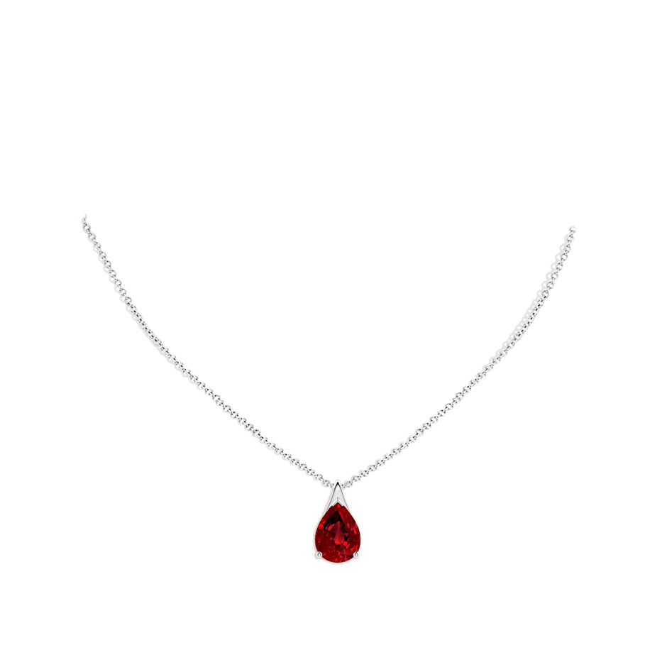 14x10mm Labgrown Lab-Grown Pear-Shaped Ruby Solitaire Pendant in White Gold pen