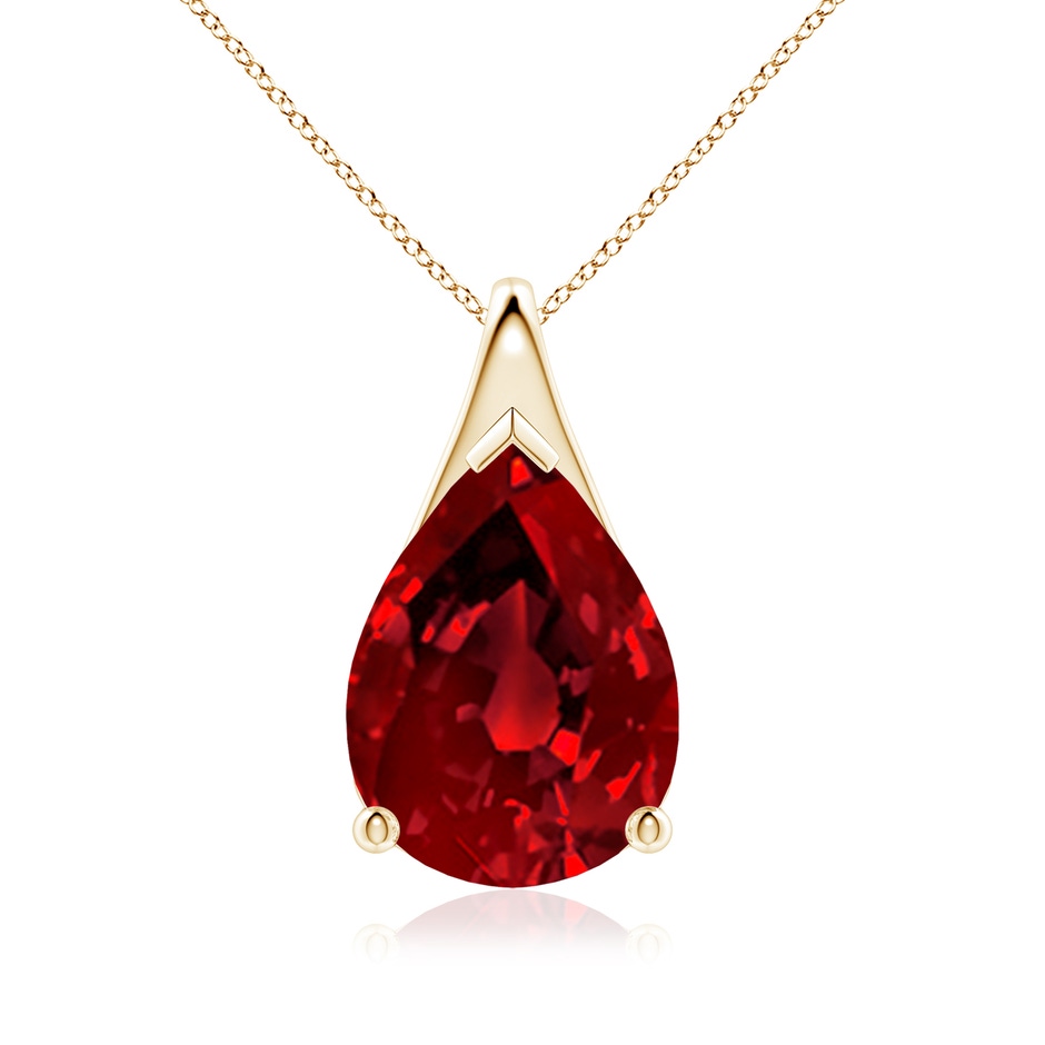 14x10mm Labgrown Lab-Grown Pear-Shaped Ruby Solitaire Pendant in Yellow Gold 