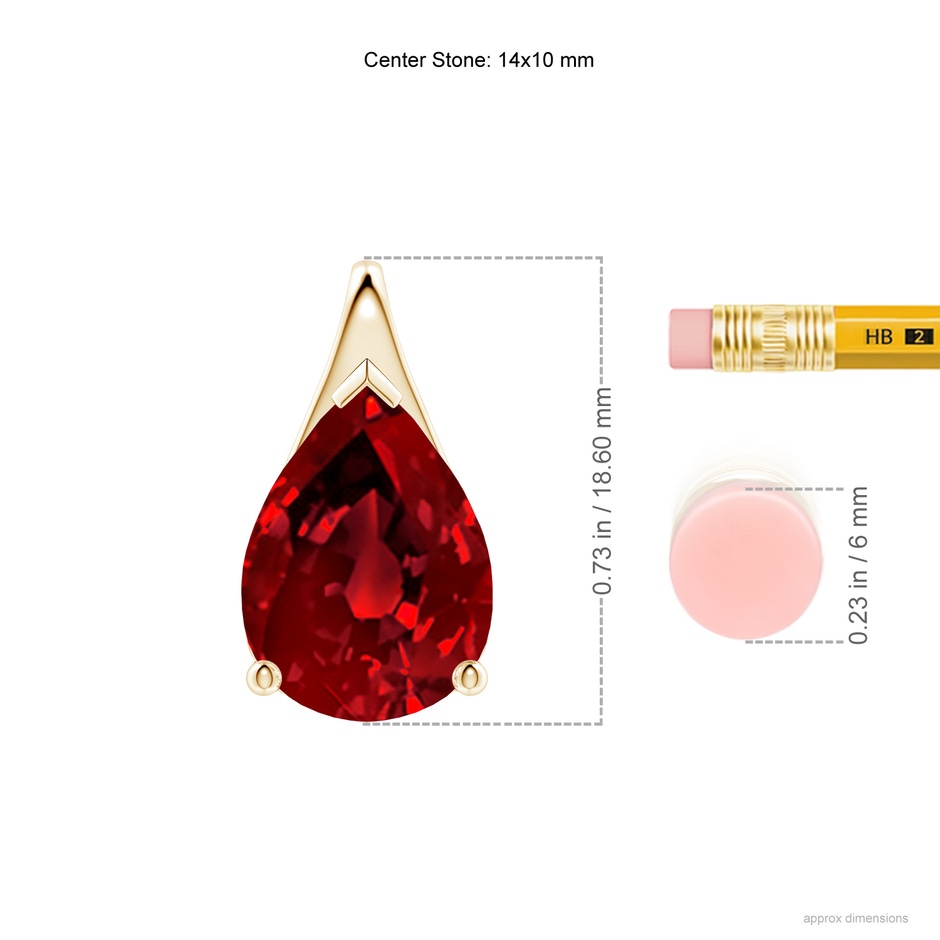 14x10mm Labgrown Lab-Grown Pear-Shaped Ruby Solitaire Pendant in Yellow Gold ruler