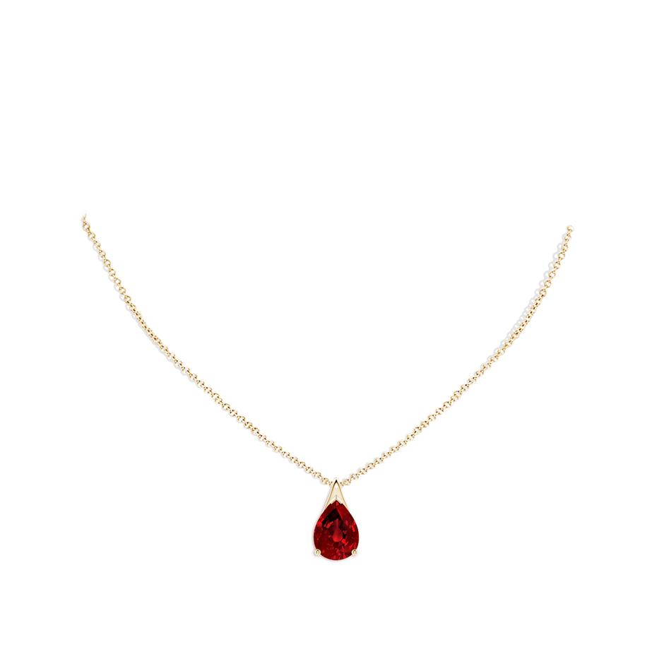 14x10mm Labgrown Lab-Grown Pear-Shaped Ruby Solitaire Pendant in Yellow Gold pen