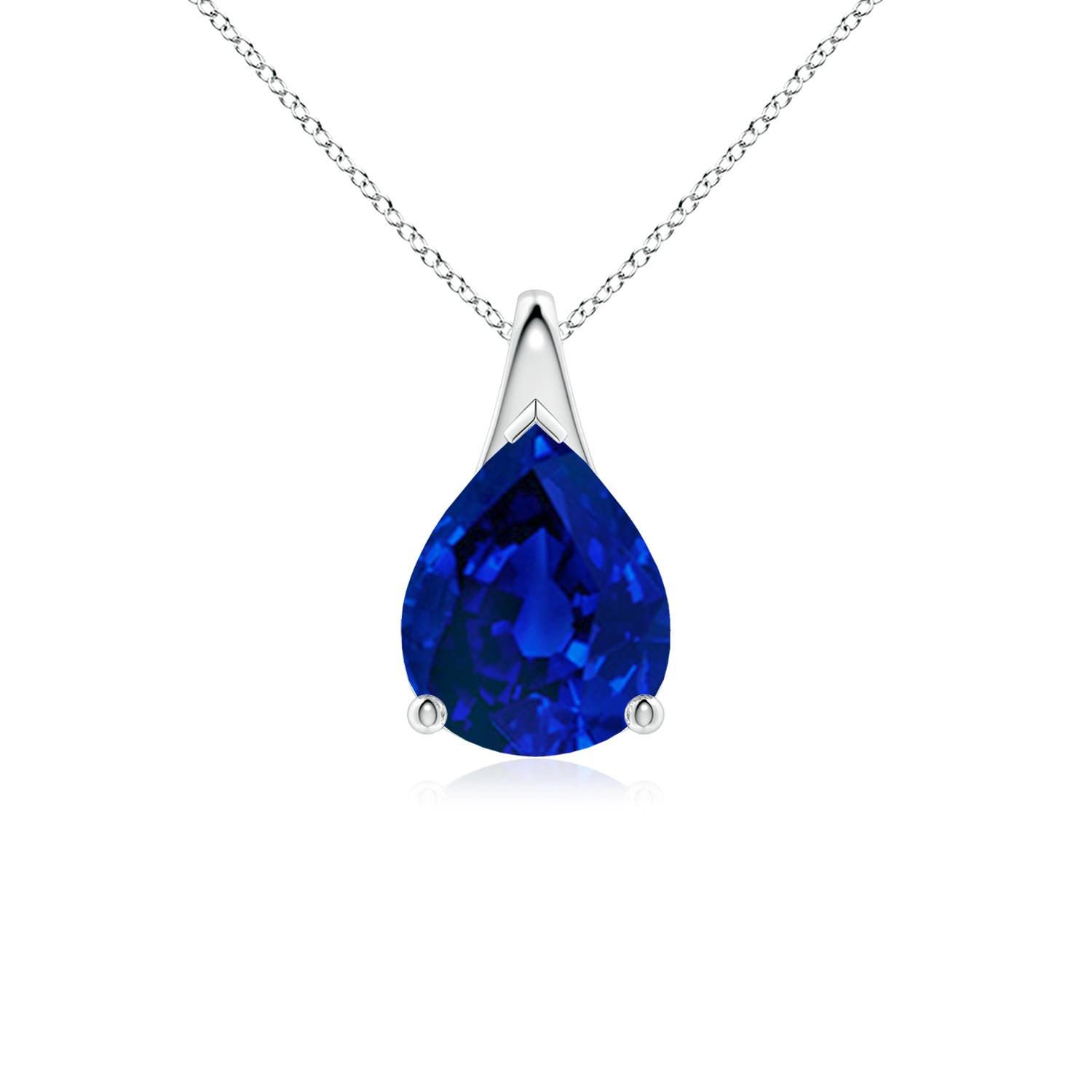 10x8mm Labgrown Lab-Grown Pear-Shaped Blue Sapphire Solitaire Pendant in 18K White Gold