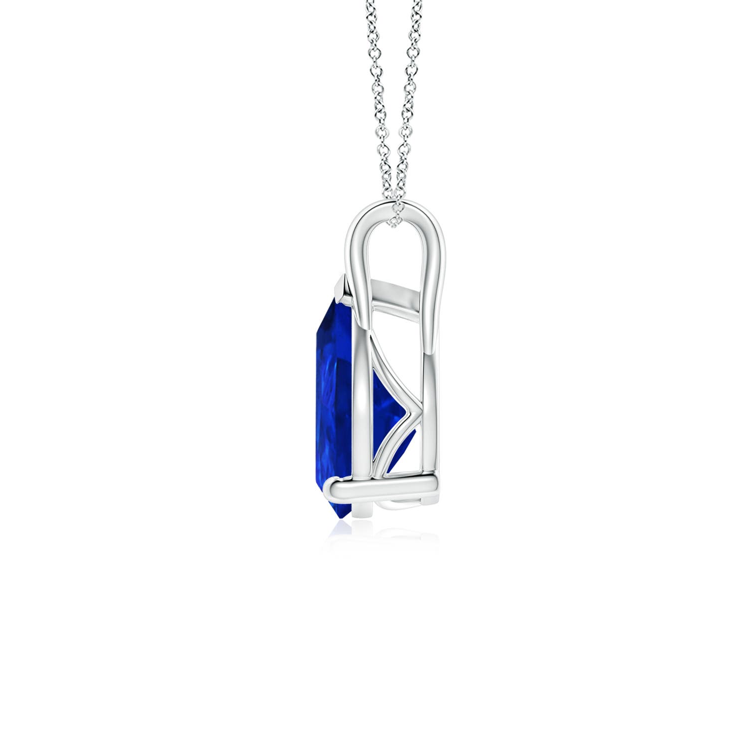 10x8mm Labgrown Lab-Grown Pear-Shaped Blue Sapphire Solitaire Pendant in 18K White Gold
