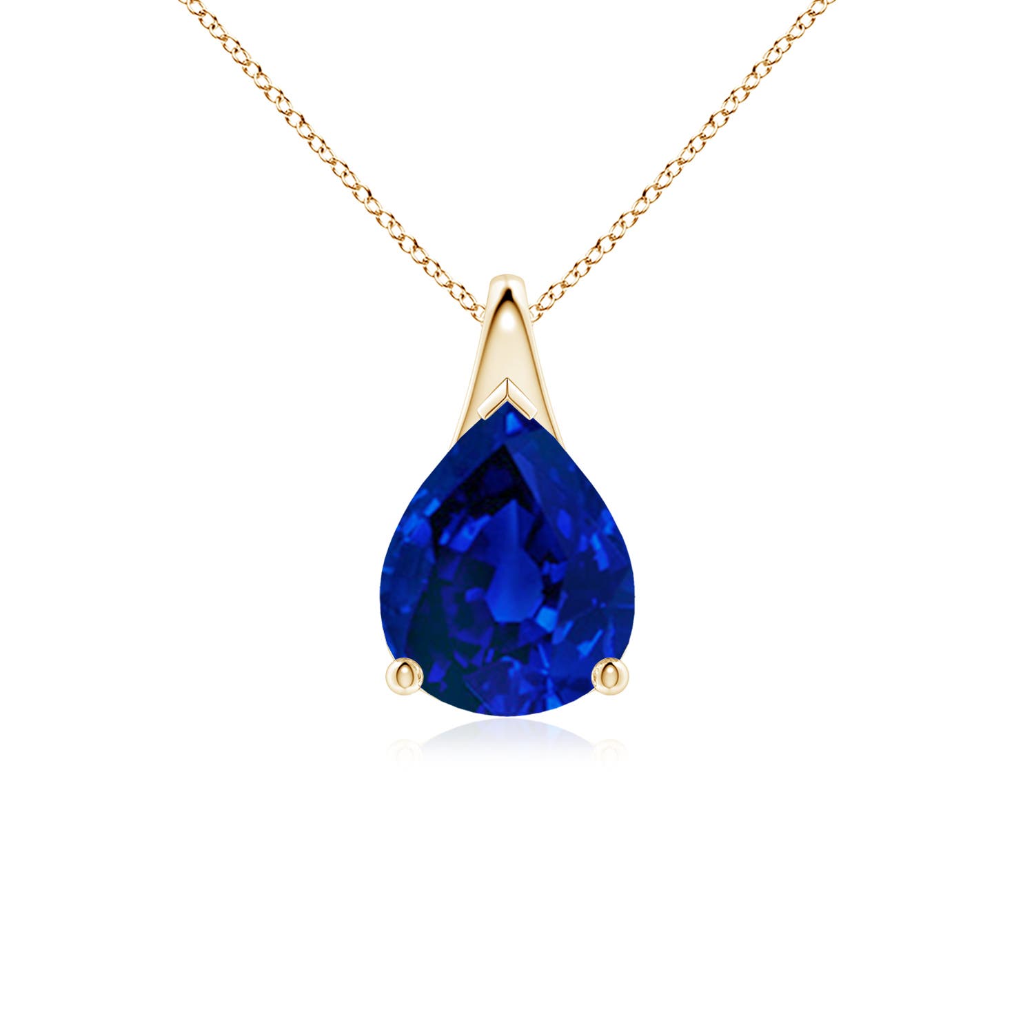 10x8mm Labgrown Lab-Grown Pear-Shaped Blue Sapphire Solitaire Pendant in 18K Yellow Gold