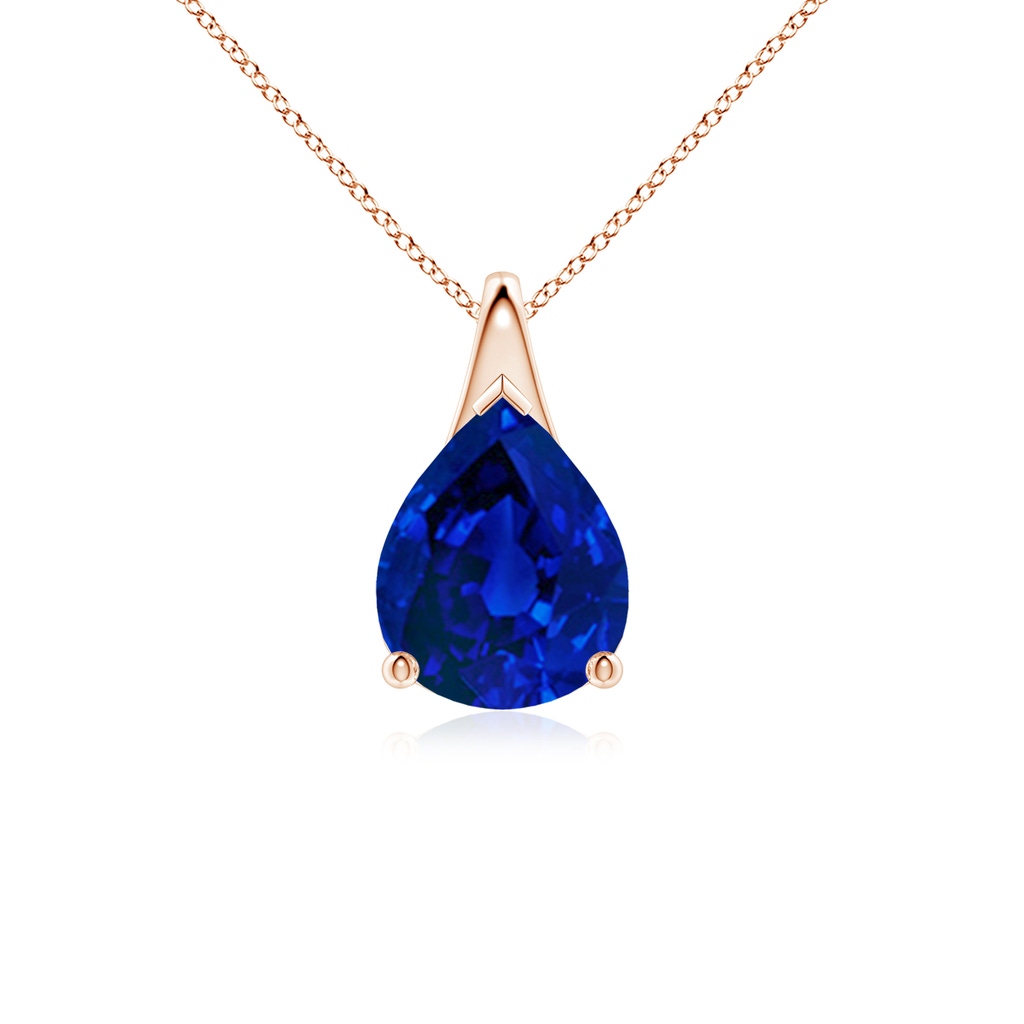 10x8mm Labgrown Lab-Grown Pear-Shaped Blue Sapphire Solitaire Pendant in Rose Gold