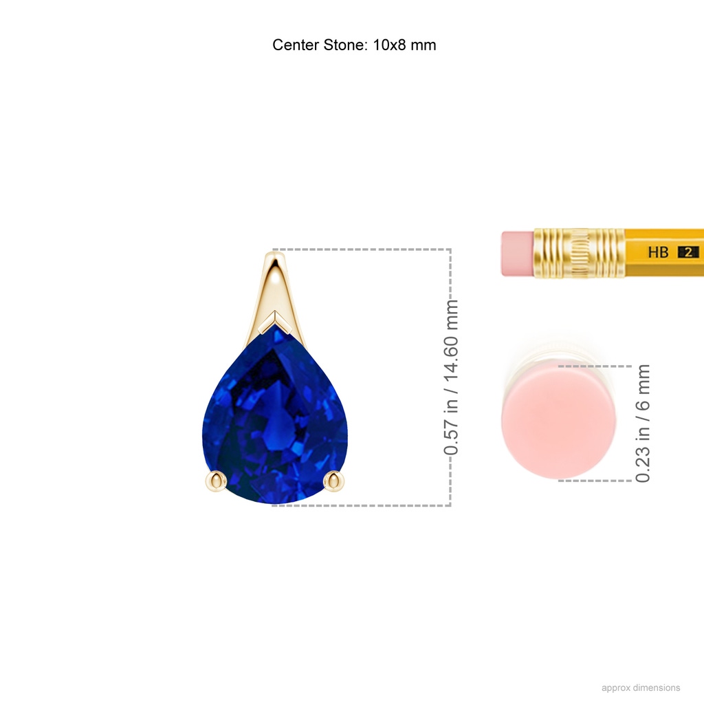 10x8mm Labgrown Lab-Grown Pear-Shaped Blue Sapphire Solitaire Pendant in Yellow Gold ruler