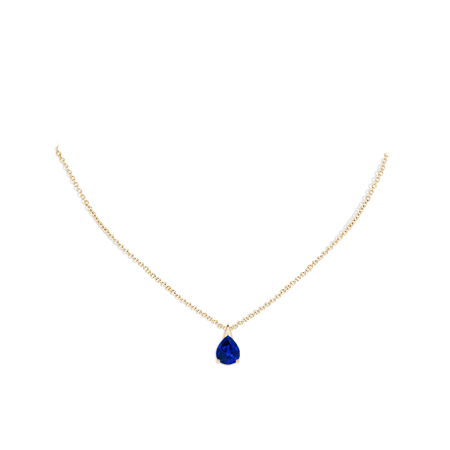10x8mm Labgrown Lab-Grown Pear-Shaped Blue Sapphire Solitaire Pendant in Yellow Gold - body_neck