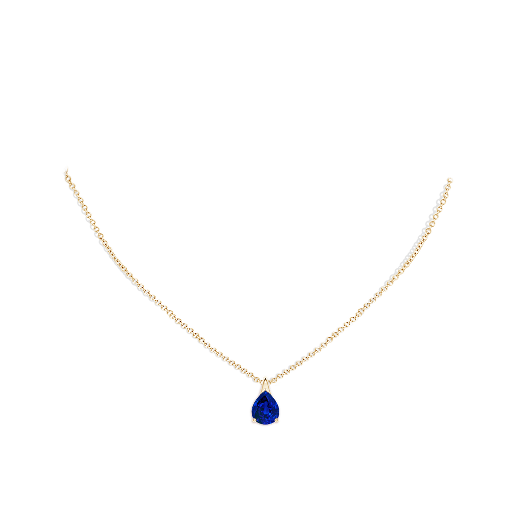 10x8mm Labgrown Lab-Grown Pear-Shaped Blue Sapphire Solitaire Pendant in Yellow Gold - body_neck