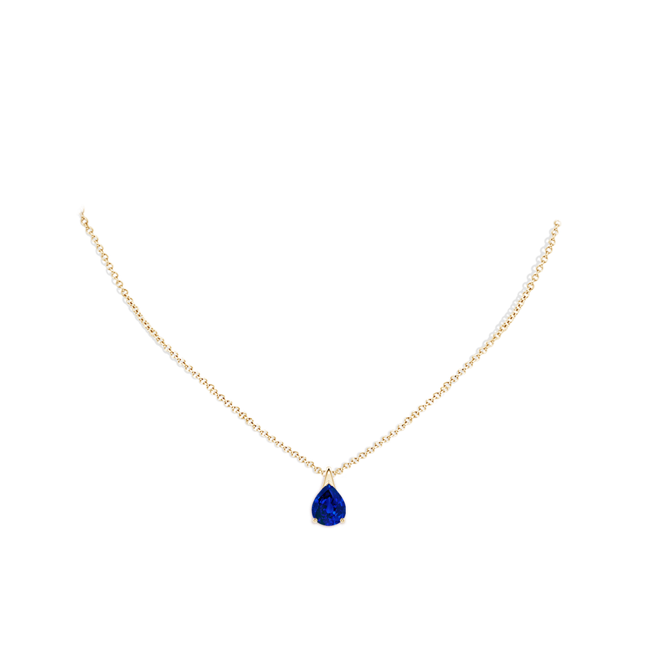 10x8mm Labgrown Lab-Grown Pear-Shaped Blue Sapphire Solitaire Pendant in Yellow Gold pen