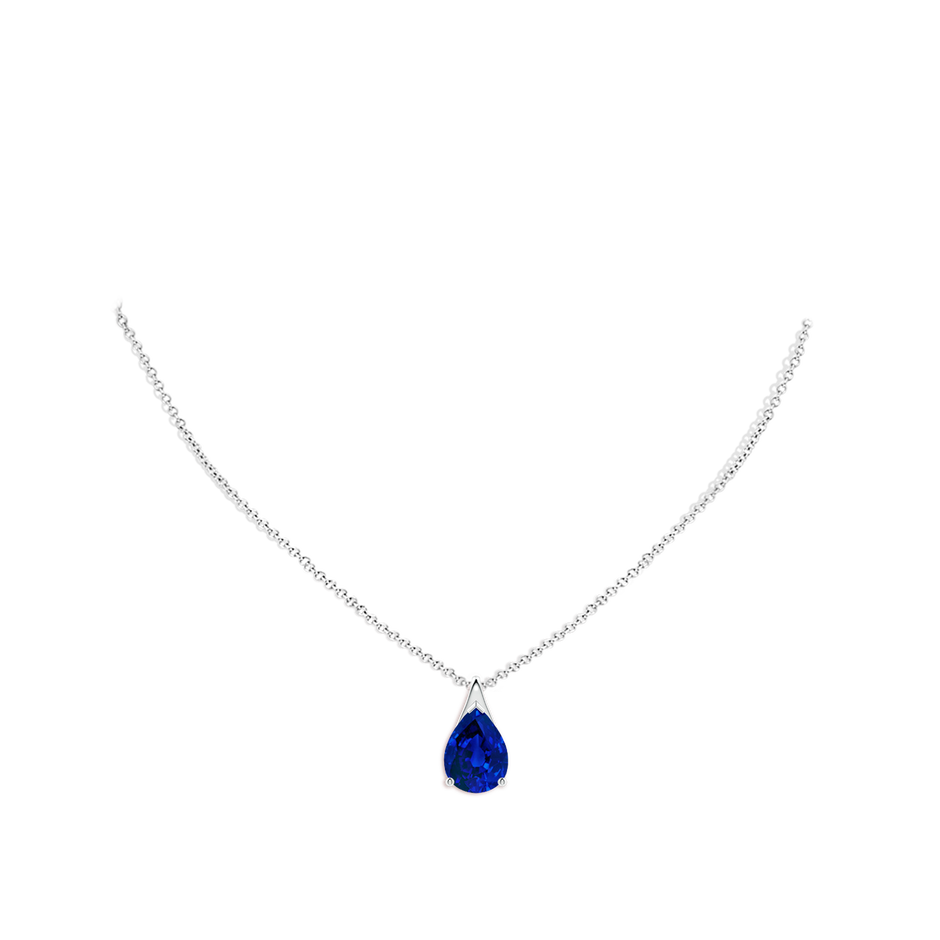 14x10mm Labgrown Lab-Grown Pear-Shaped Blue Sapphire Solitaire Pendant in 18K White Gold pen