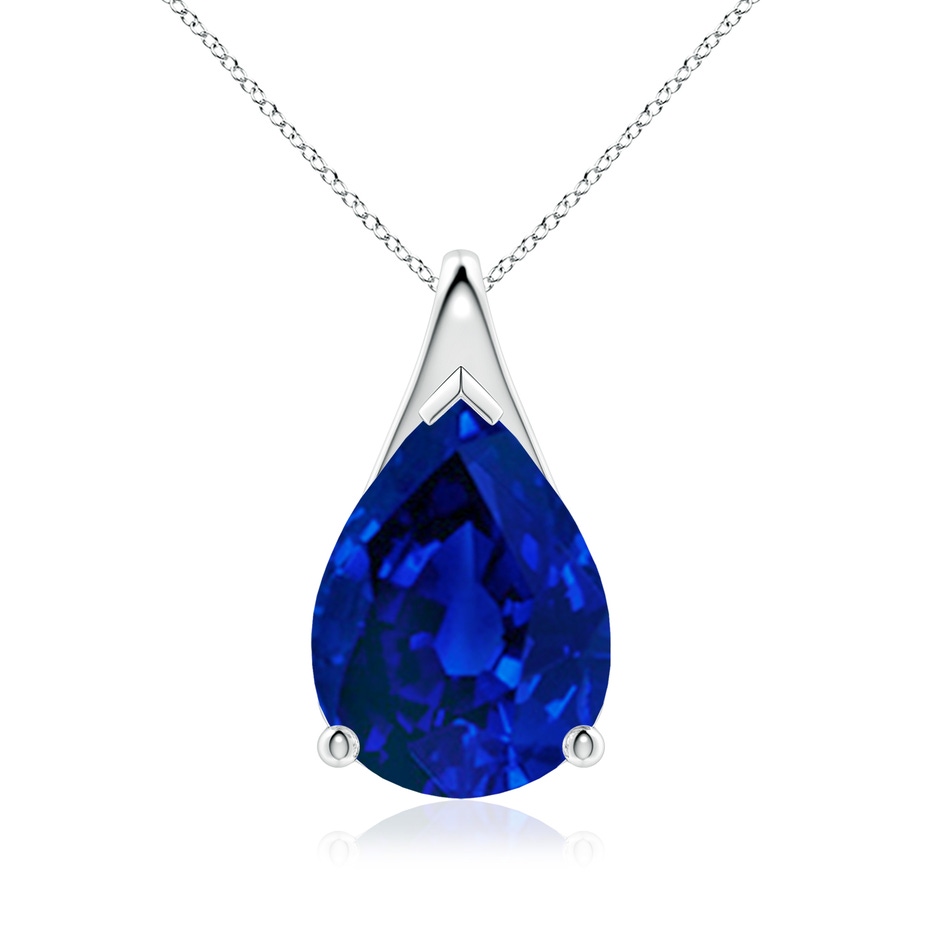 14x10mm Labgrown Lab-Grown Pear-Shaped Blue Sapphire Solitaire Pendant in P950 Platinum 