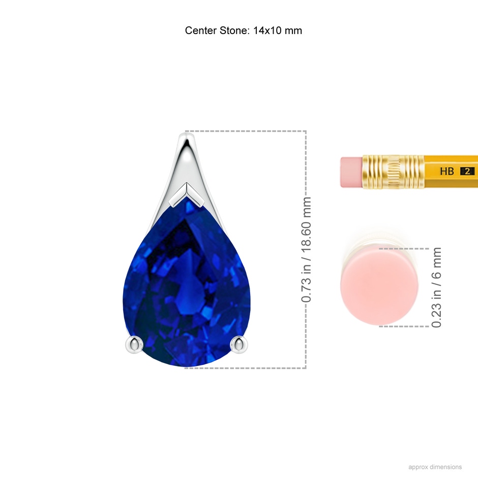 14x10mm Labgrown Lab-Grown Pear-Shaped Blue Sapphire Solitaire Pendant in P950 Platinum ruler